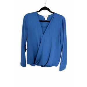LOFT Cobalt Blue Wrap Blouse Medium Surplice V Neck Long Sleeve Workwear Top